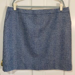 Boden US18L British Tweed wool skirt, lined, light blue and white herringbone